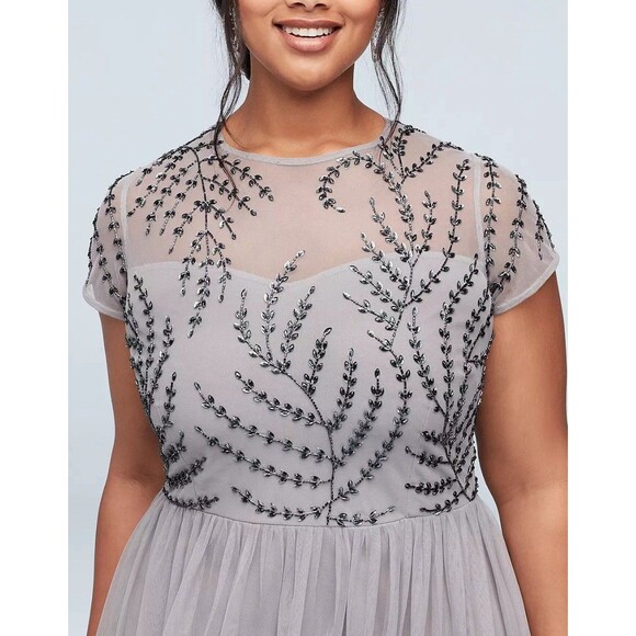 NWT $250 Davids Bridal Mother Of The Bride Prom Ball Gown Plus Size 16 W Silver - Picture 2 of 8